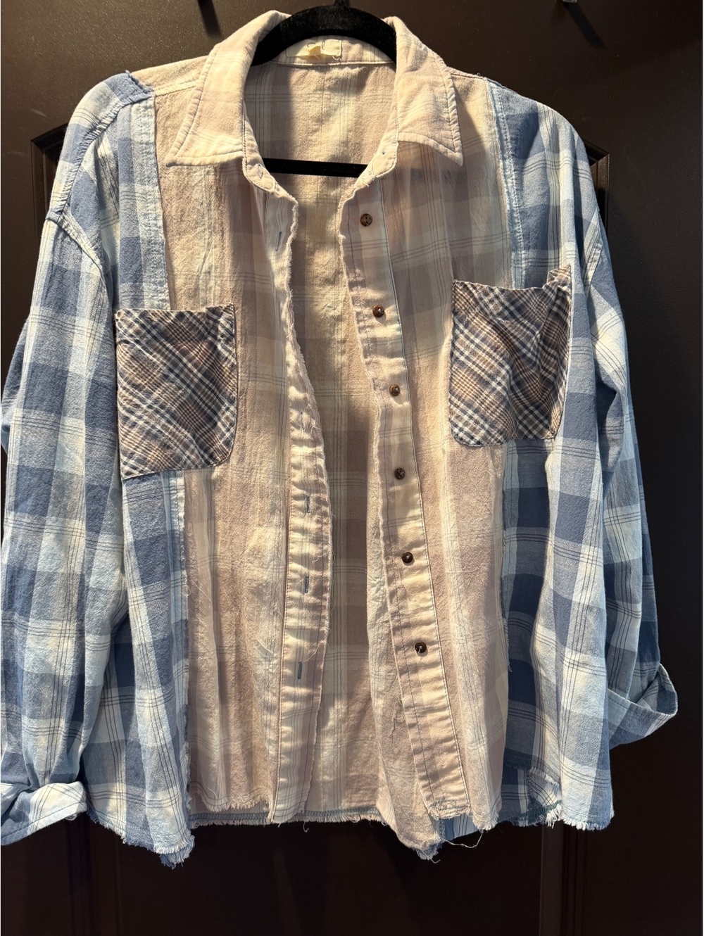 Women's Patchwork Plaid Button-Up Shirt Size S